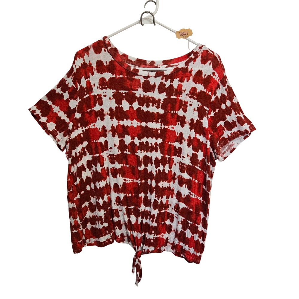 Celebrate Together Womens Red White Tie Dye Front Tie T-Shirt XL Short Sleeve